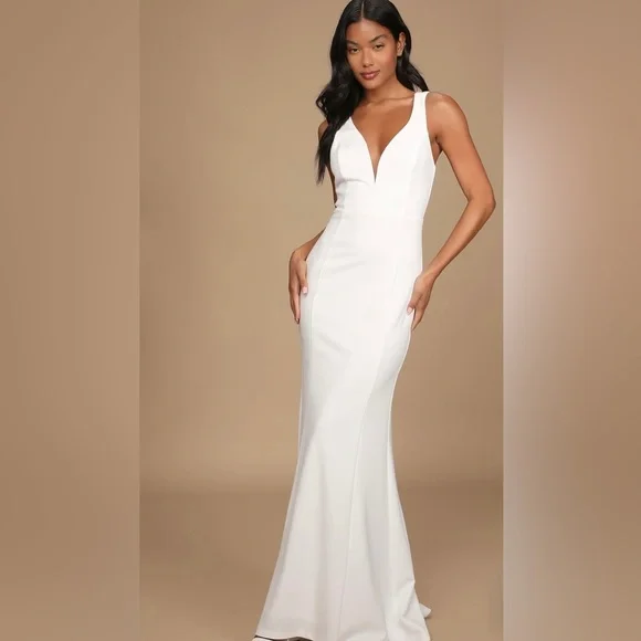 chinese dress ladies White Satin and Velvet Backless Mermaid Maxi Dress – Selene Dress
